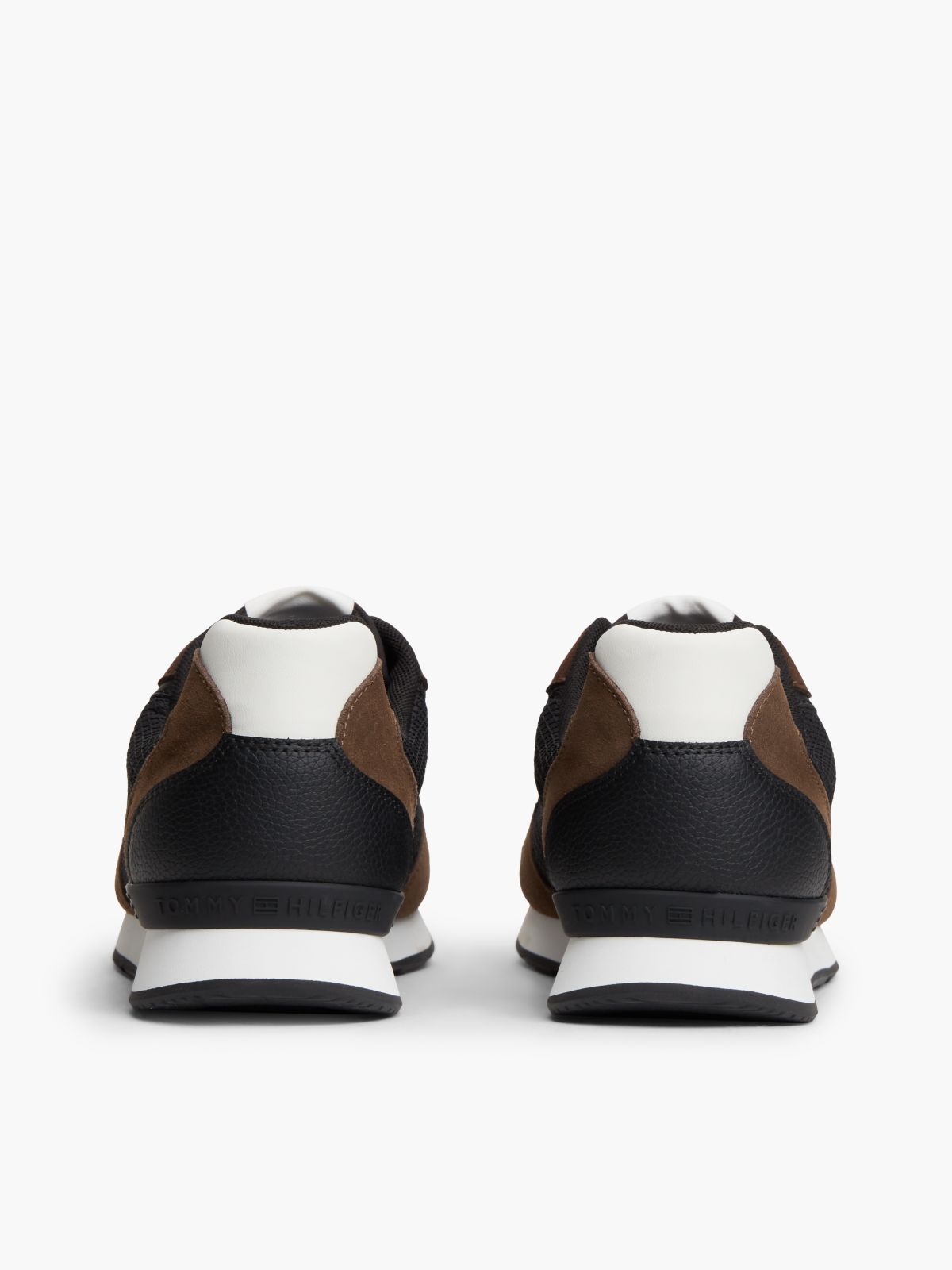 Logo Mixed Texture Trainers — Brown