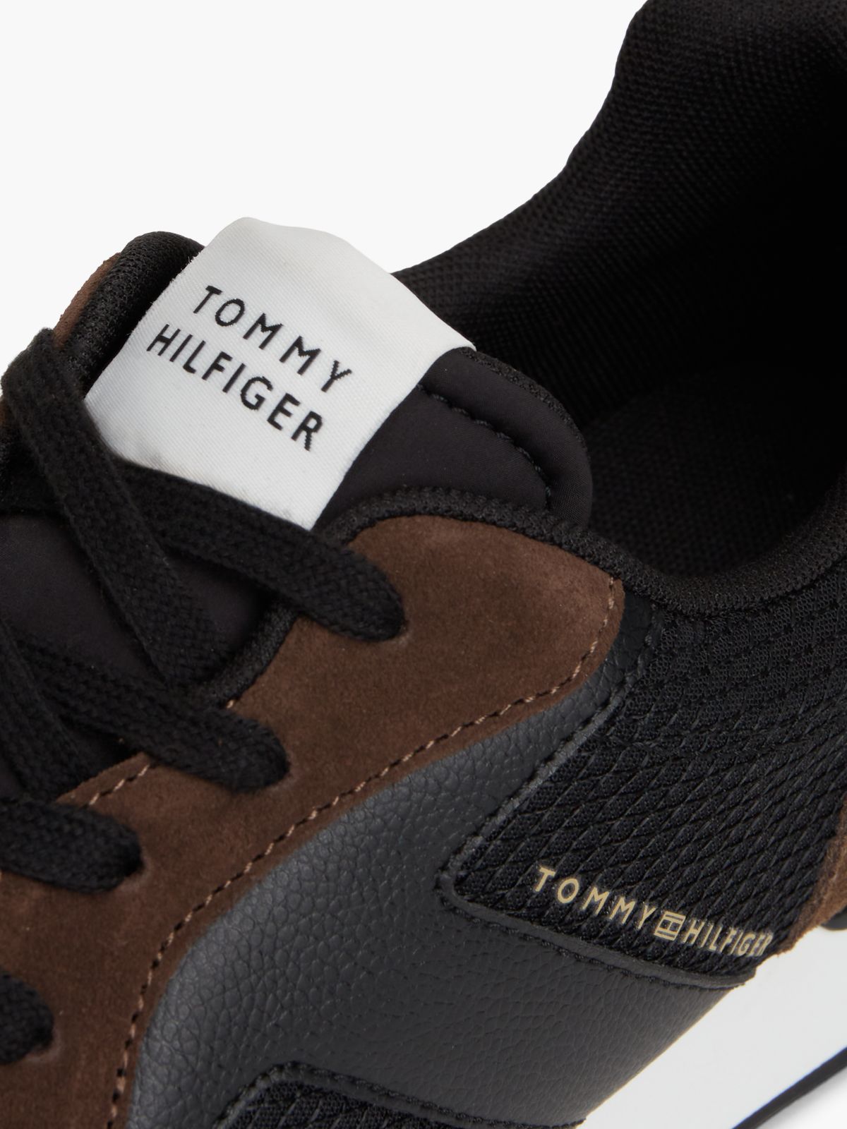 Logo Mixed Texture Trainers — Brown