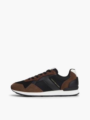 baskets multitextures à logo marron pour hommes tommy hilfiger