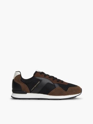 baskets multitextures à logo brown pour hommes tommy hilfiger