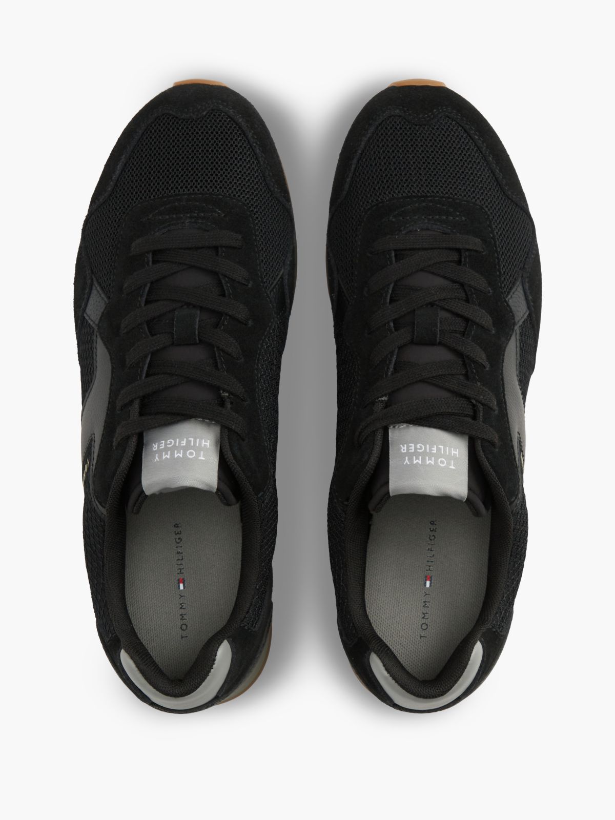 Logo Mixed Texture Trainers — Grey