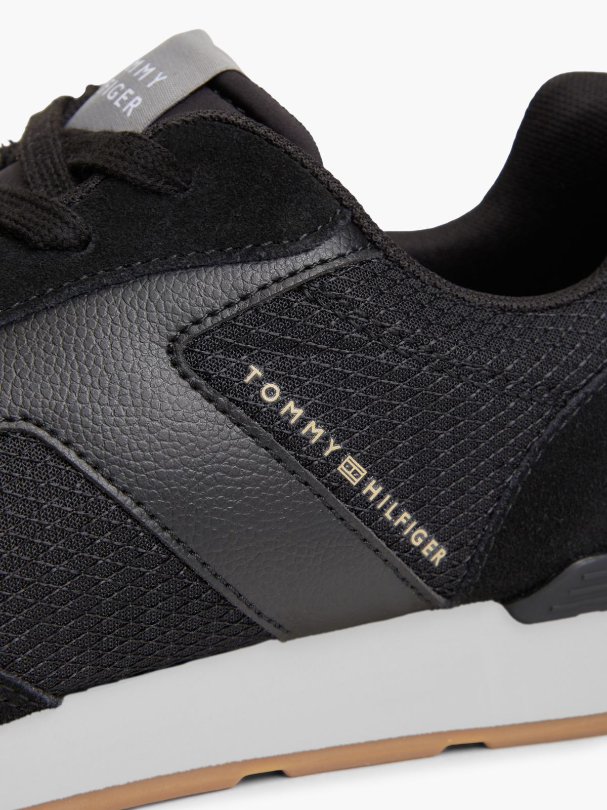 Logo Mixed Texture Trainers — Grey