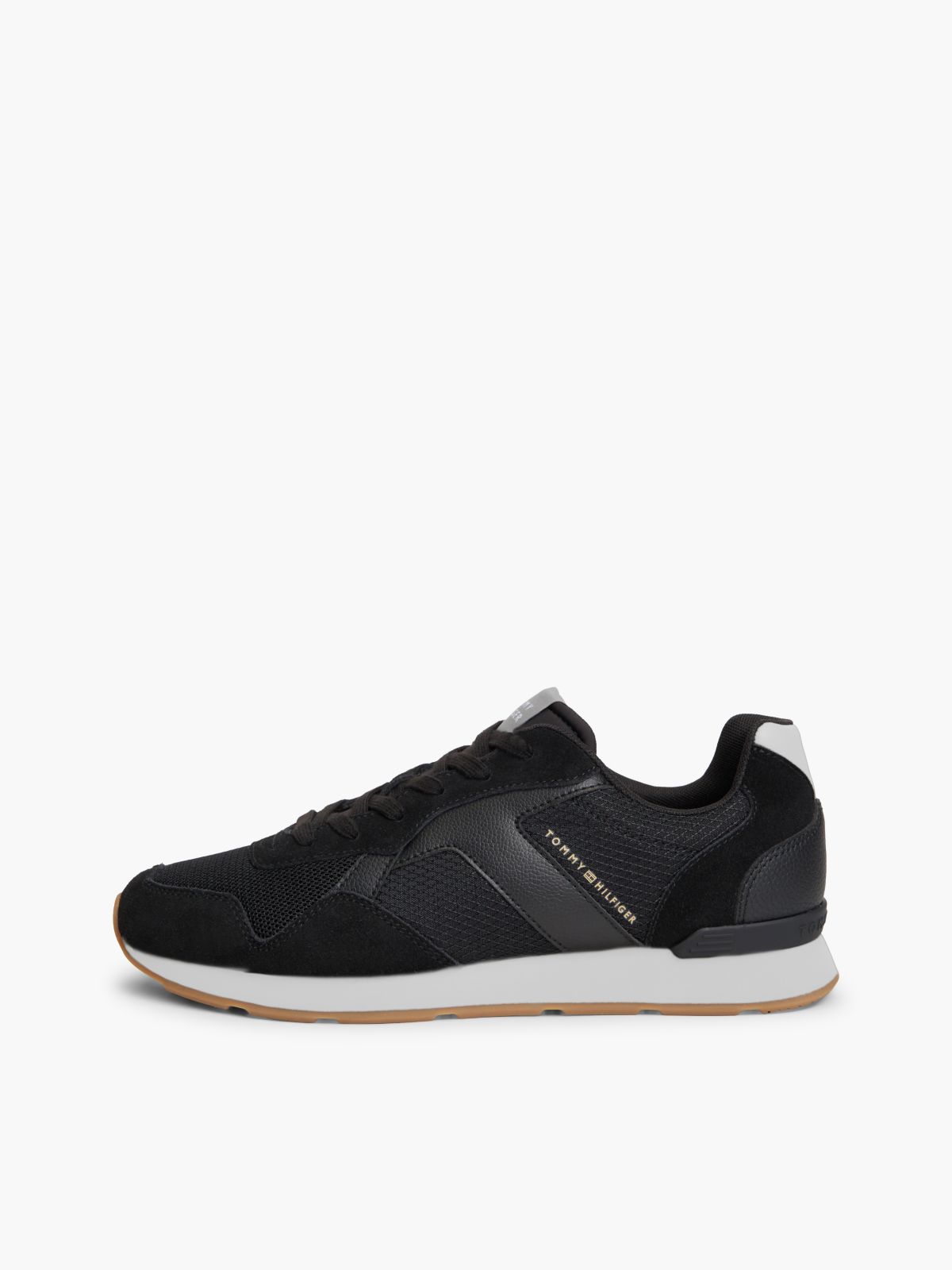 Logo Mixed Texture Trainers — Grey