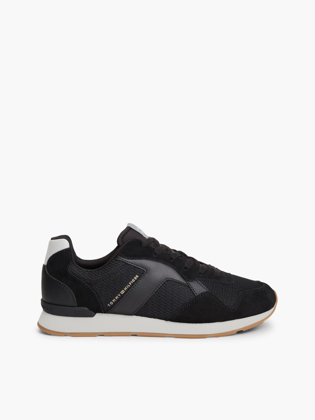 Logo Mixed Texture Trainers — Grey