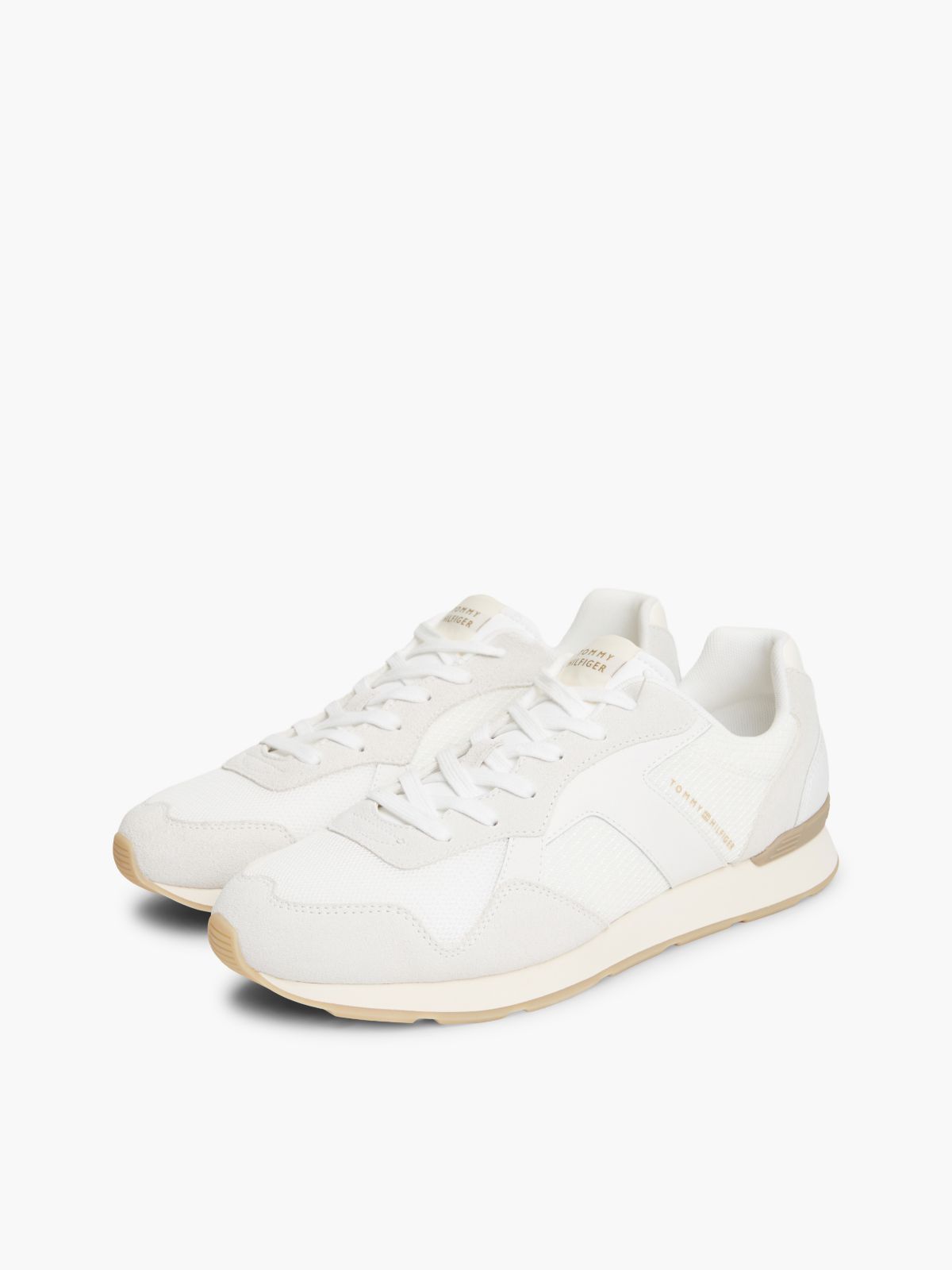 Logo Mixed Texture Trainers — White