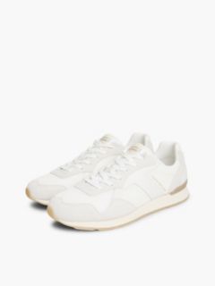 Logo Mixed Texture Trainers — White 2