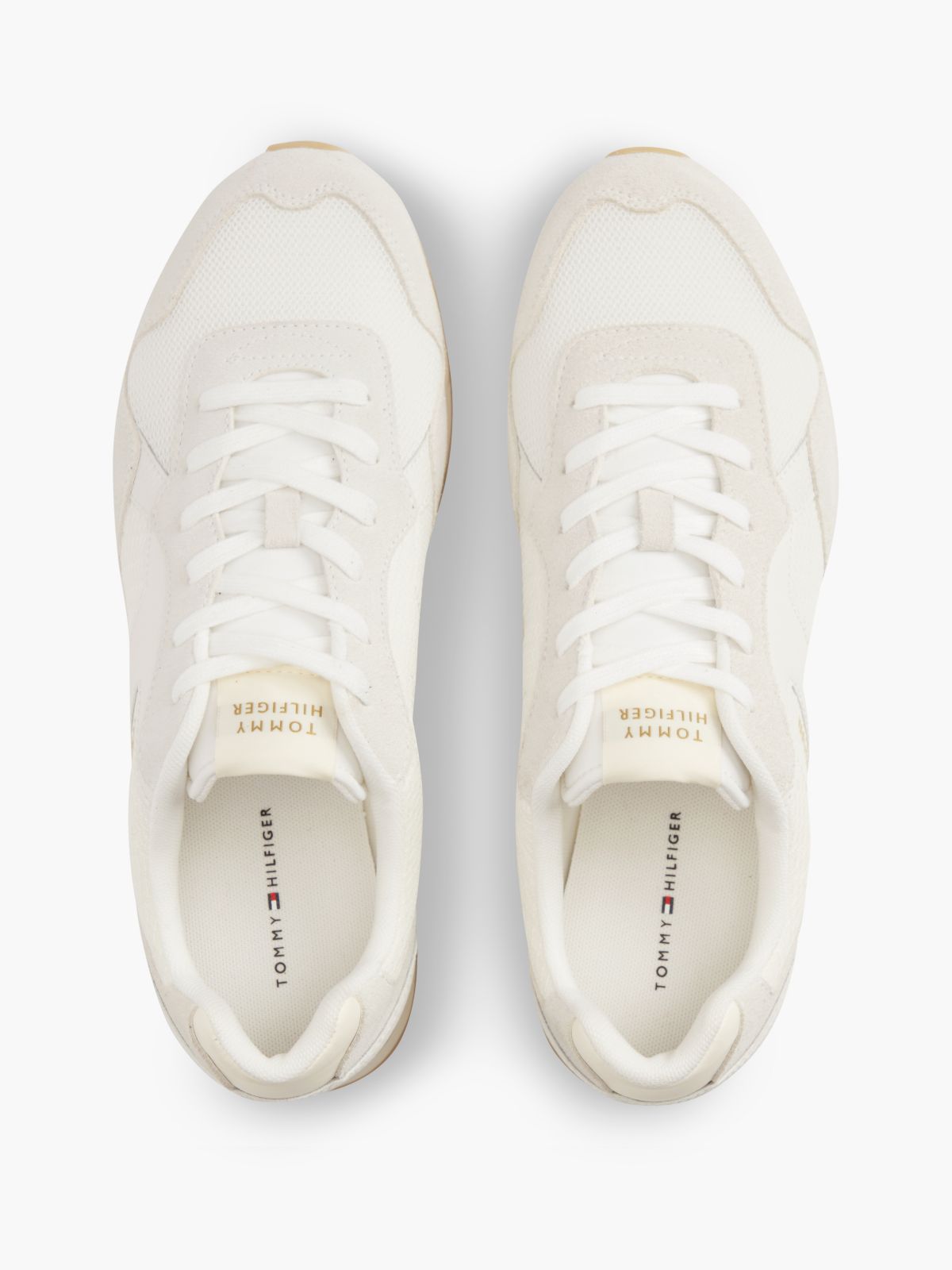 Logo Mixed Texture Trainers — White