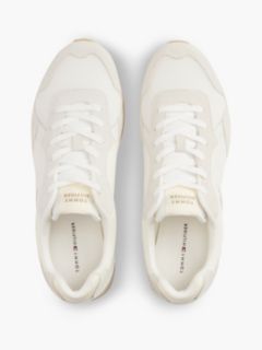 Logo Mixed Texture Trainers — White 3