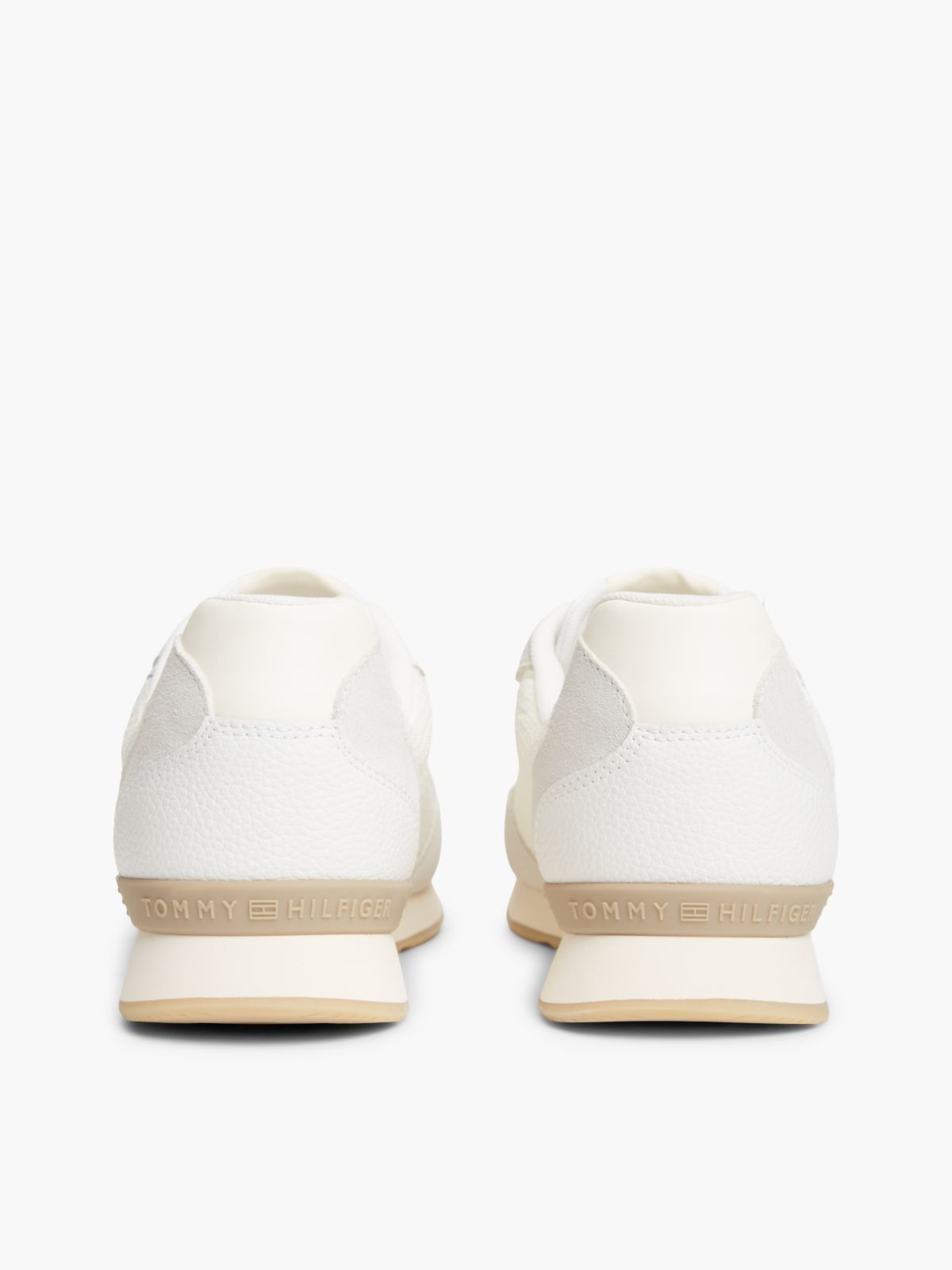 Logo Mixed Texture Trainers — White