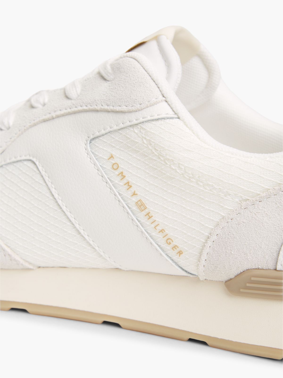 Logo Mixed Texture Trainers — White
