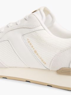 Logo Mixed Texture Trainers — White 6