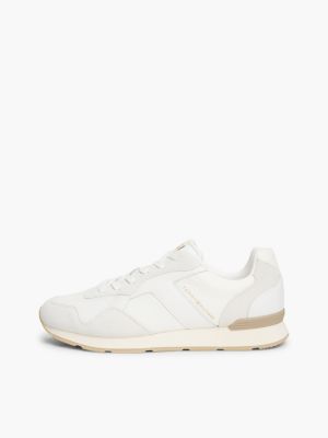 white logo mixed texture trainers for men tommy hilfiger