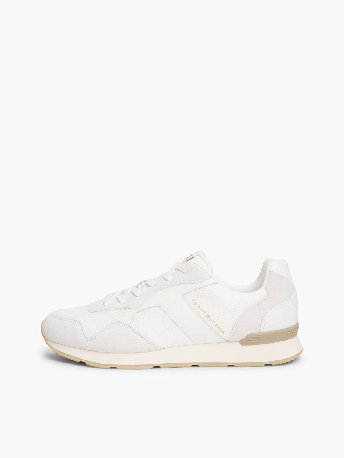 Logo Mixed Texture Trainers — White