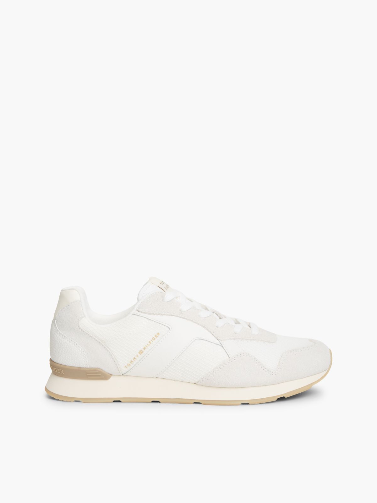 Logo Mixed Texture Trainers — White
