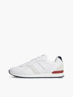 blauw leren sneaker met logo in reliëf voor heren - tommy hilfiger
