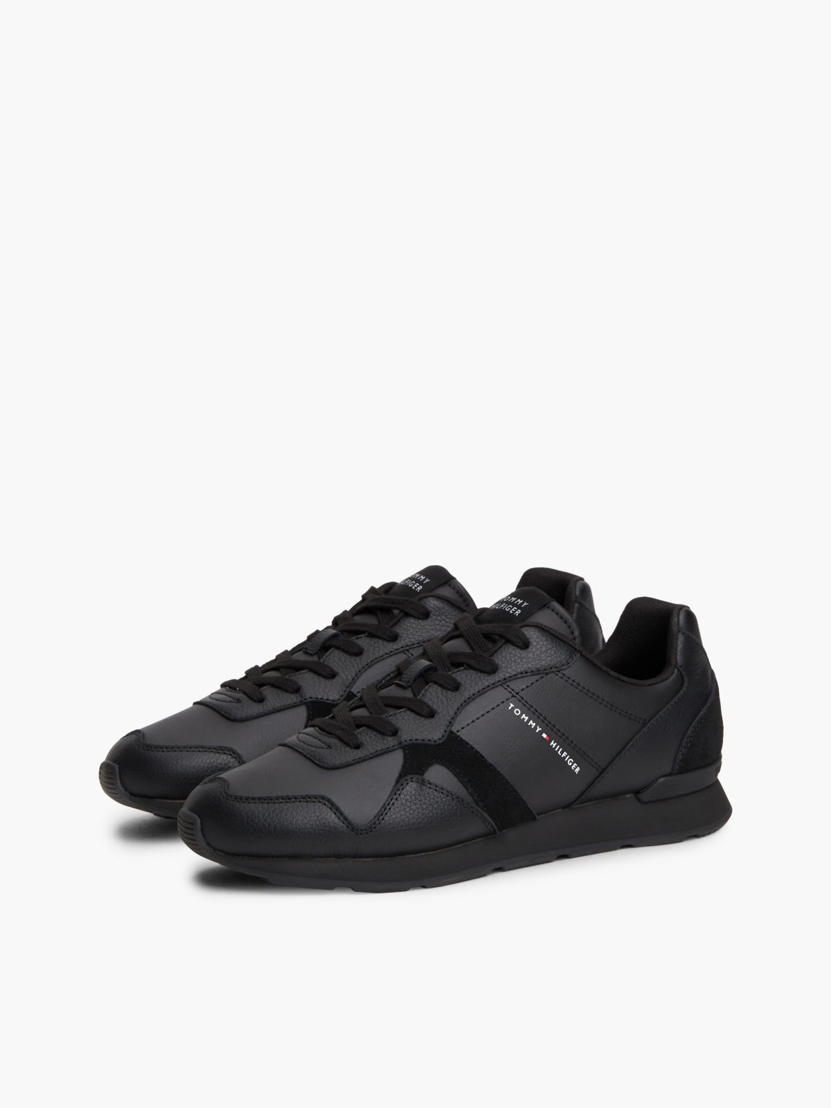 Leather Embossed Logo Trainers — Black