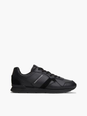 black leren sneaker met logo in reliëf voor heren - tommy hilfiger