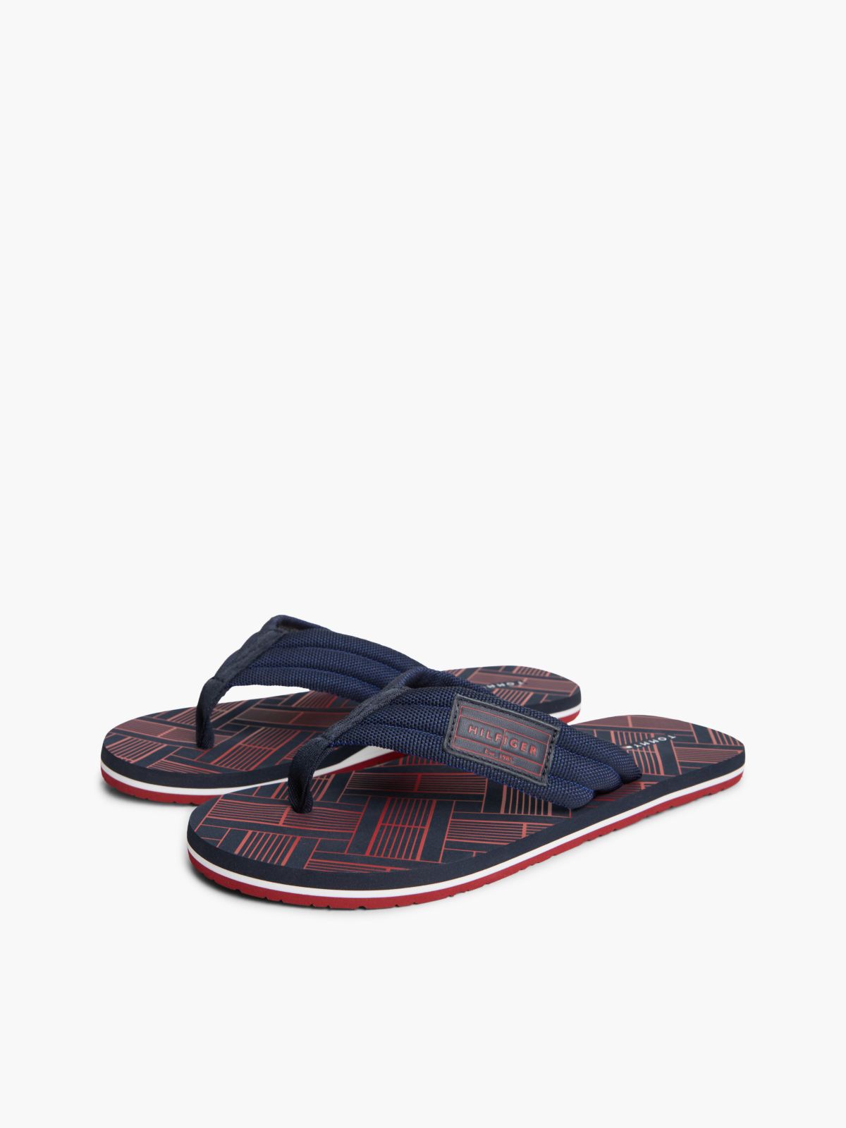 Flag Patch Padded Strap Flip-Flops — Blue