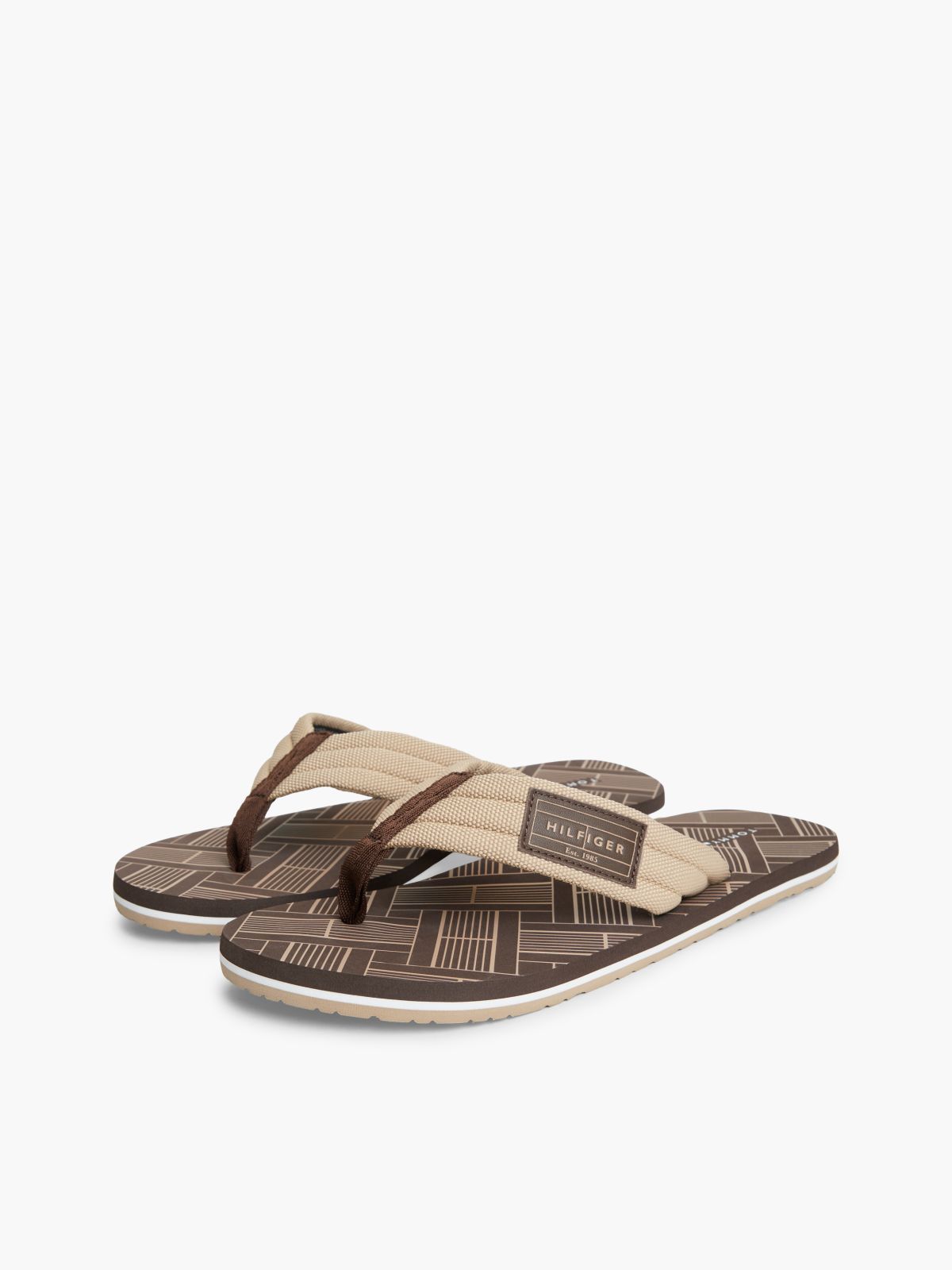 Flag Patch Padded Strap Flip-Flops — Brown