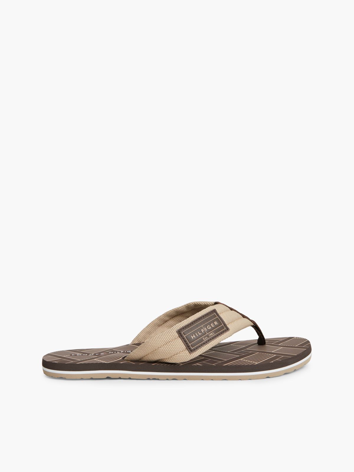 Flag Patch Padded Strap Flip-Flops — Brown