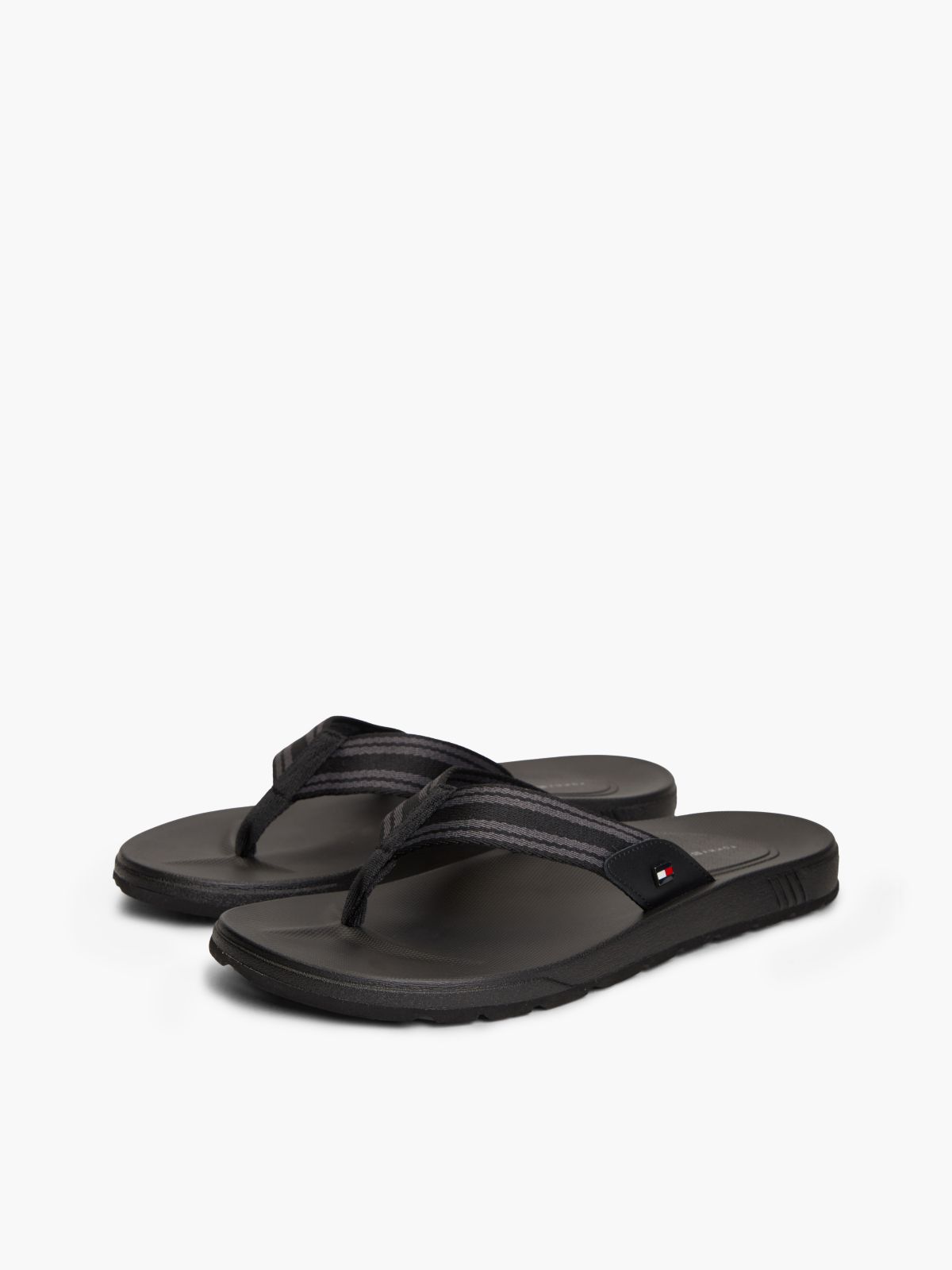 Flag Webbing Strap Contoured Flip-Flops — Black
