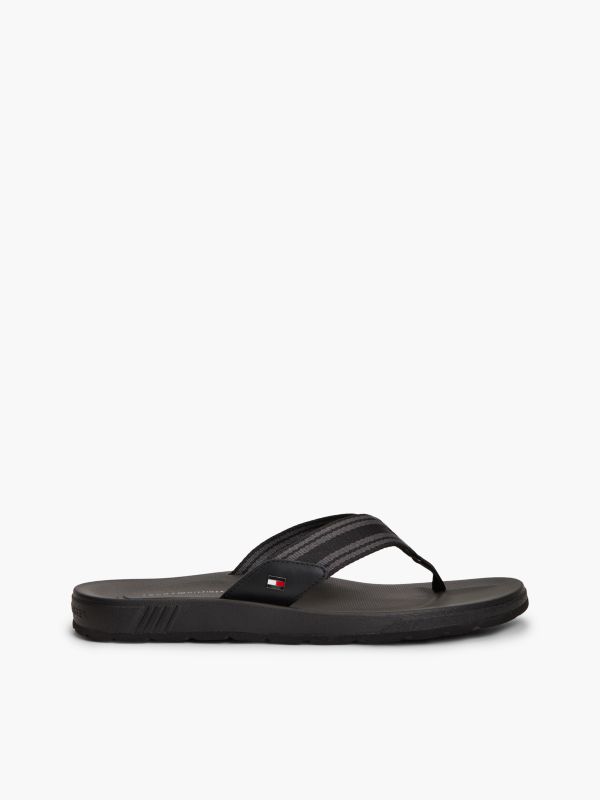 Flag Webbing Strap Contoured Flip-Flops — Black