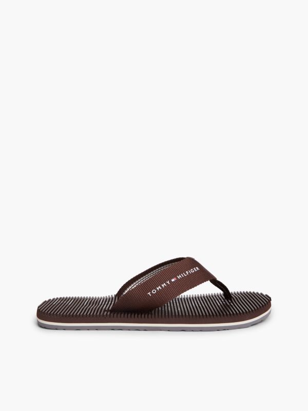 Webbing Strap Massage Footbed Flip-Flops — Brown