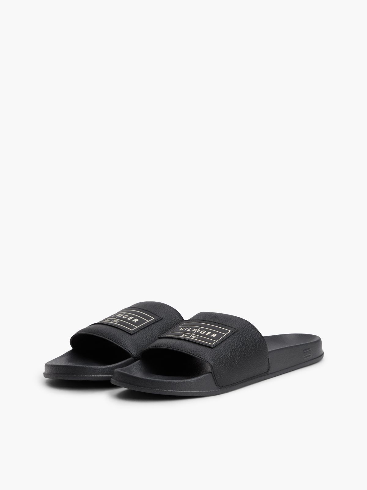 Logo Patch Contoured Footbed Pool Slides — Black