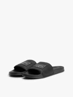 Logo Patch Contoured Footbed Pool Slides — Black 2