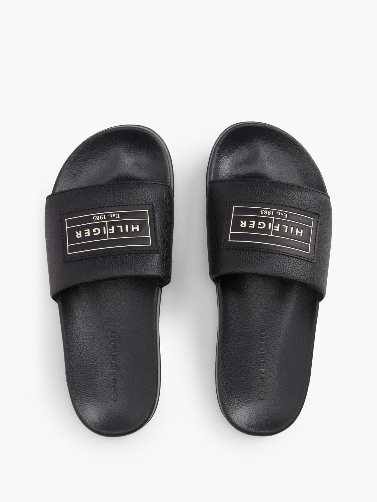 Logo Patch Contoured Footbed Pool Slides — Black