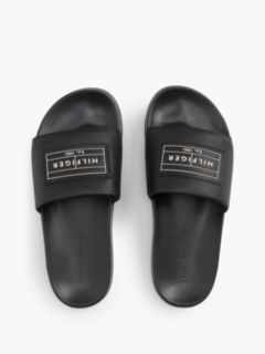 Logo Patch Contoured Footbed Pool Slides — Black 3