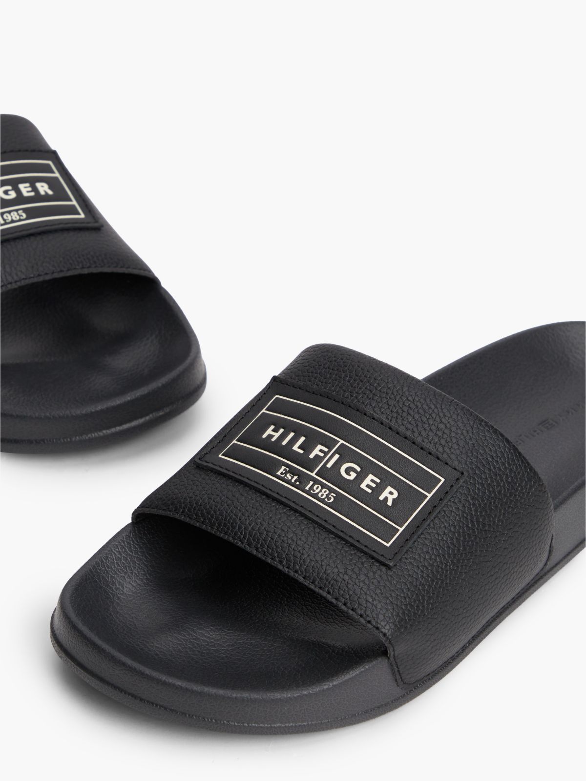 Logo Patch Contoured Footbed Pool Slides — Black