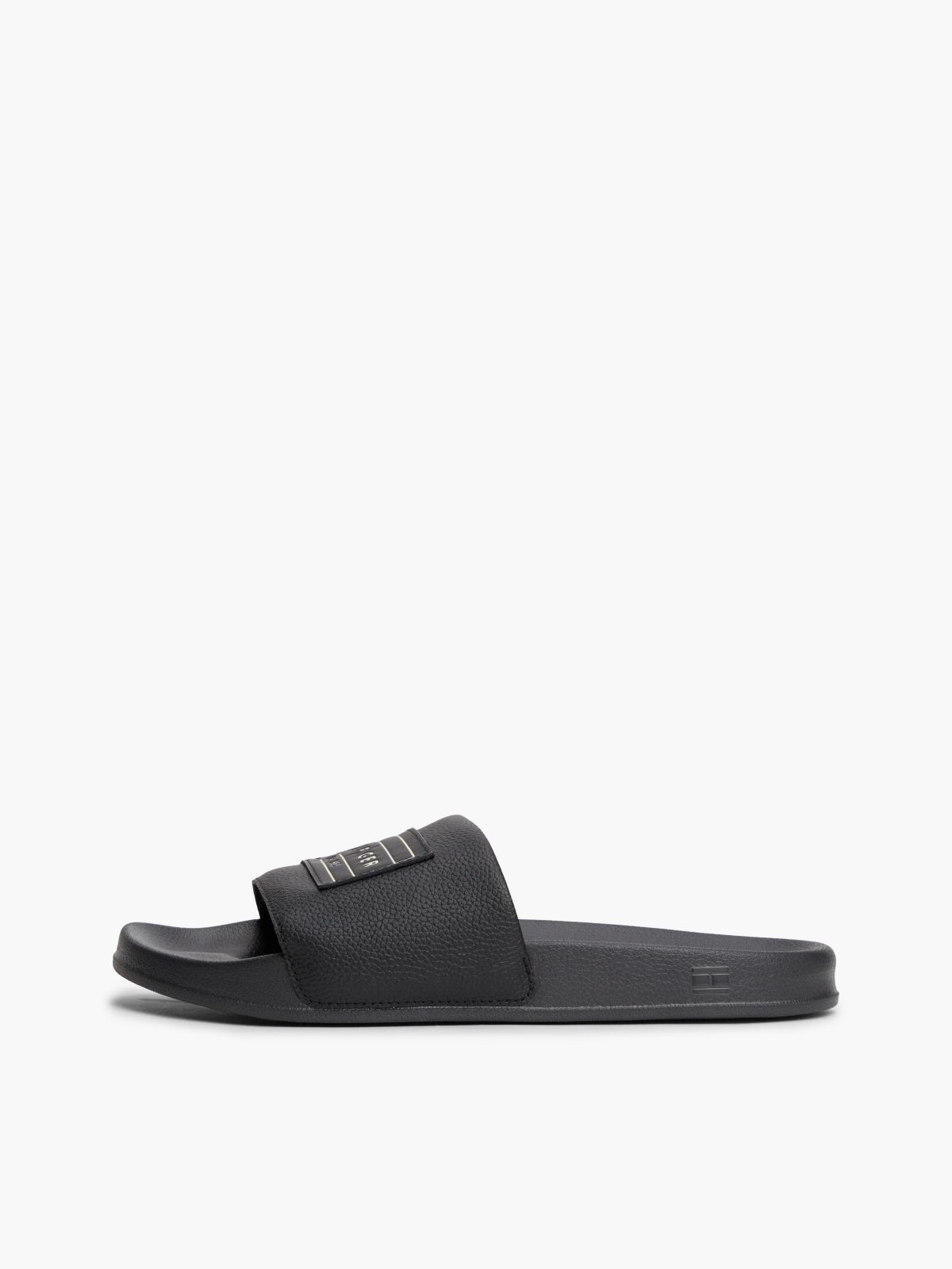 Logo Patch Contoured Footbed Pool Slides — Black