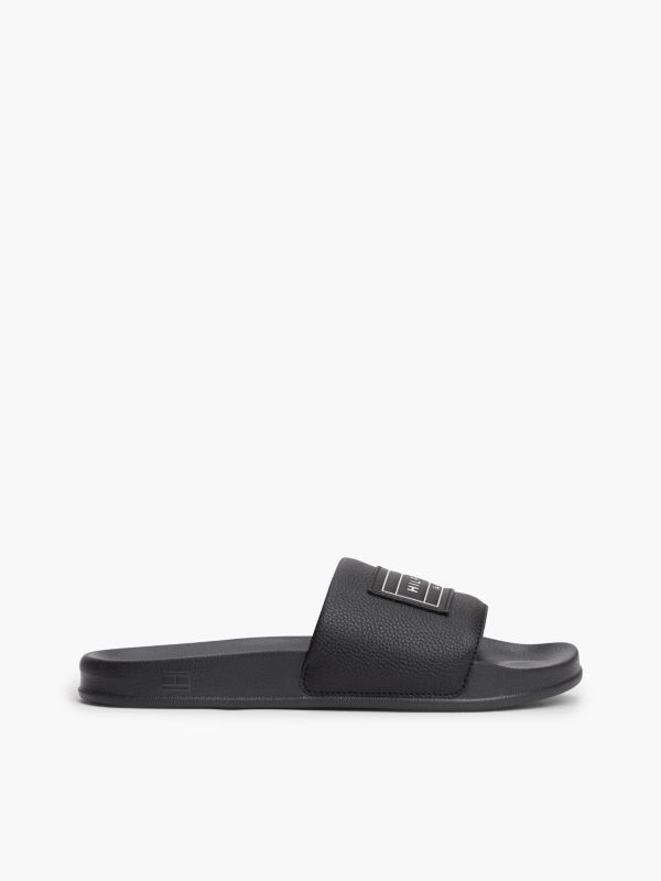 Logo Patch Contoured Footbed Pool Slides — Black
