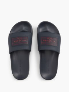 Logo Patch Contoured Footbed Pool Slides — Blue 3