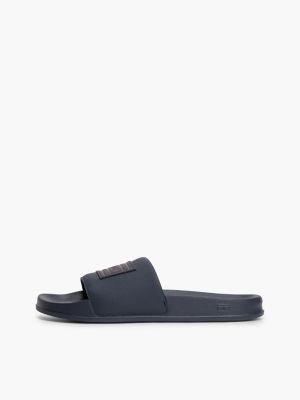 blue logo patch contoured footbed pool slides for men tommy hilfiger