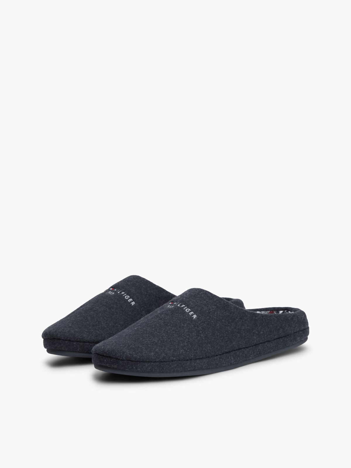 Logo Embroidery Felt Slippers — Blue