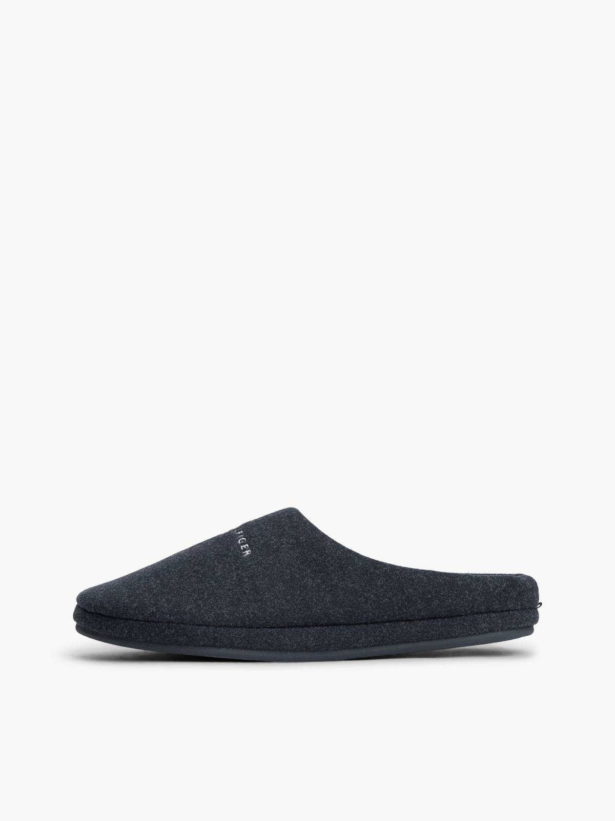 Logo Embroidery Felt Slippers — Blue