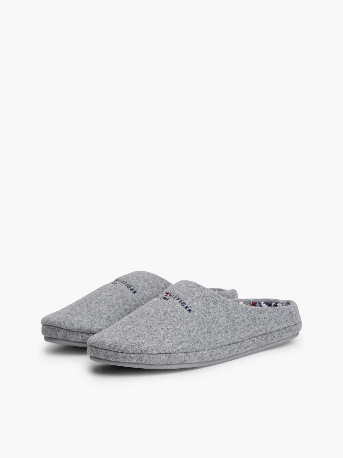 Logo Embroidery Felt Slippers — Grey