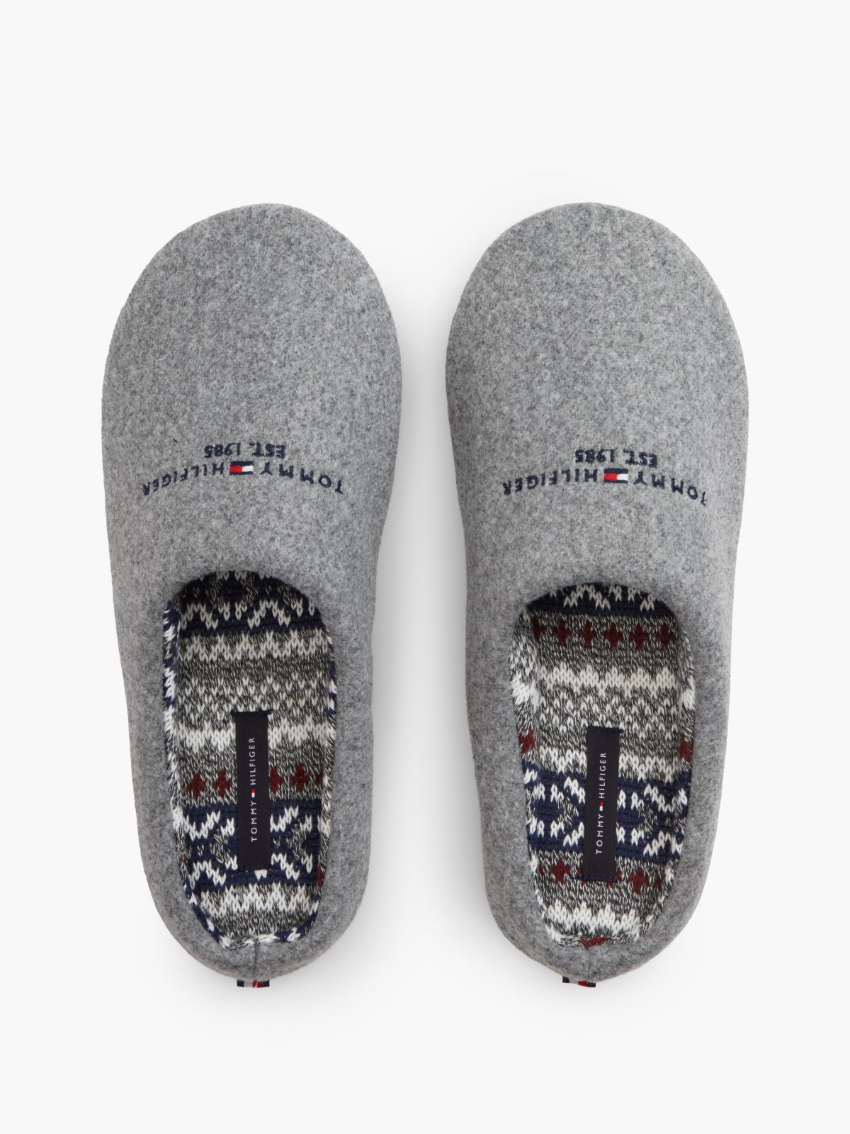 Logo Embroidery Felt Slippers — Grey