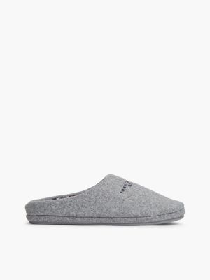 grey logo embroidery felt slippers for men tommy hilfiger