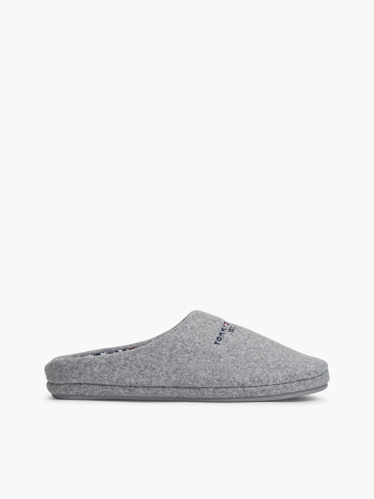 Logo Embroidery Felt Slippers — Grey