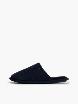 blau hausschuhe aus cord mit flag-stickerei für herren - tommy hilfiger