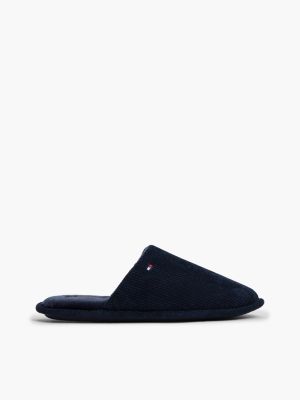 blue hausschuhe aus cord mit flag-stickerei für herren - tommy hilfiger