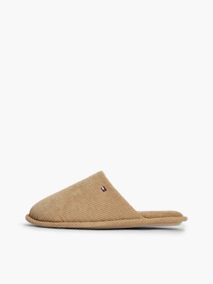 chaussons en velours côtelé à drapeau brodé kaki pour hommes tommy hilfiger
