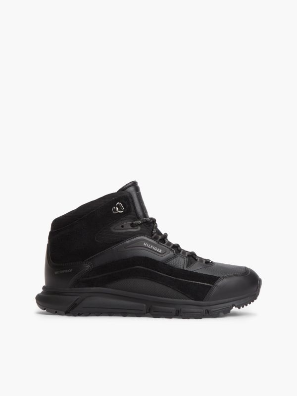 Waterproof Leather Chukka High-Top Trainers — Black