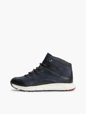 blue waterproof leather chukka high-top trainers for men tommy hilfiger