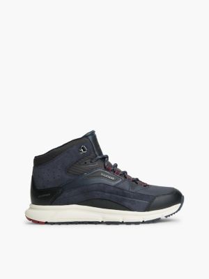 blue waterproof leather chukka high-top trainers for men tommy hilfiger