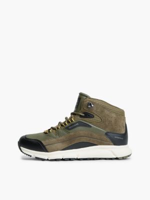 khaki waterproof leather chukka high-top trainers for men tommy hilfiger
