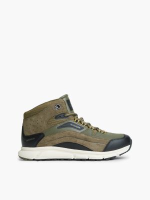 khaki waterproof leather chukka high-top trainers for men tommy hilfiger